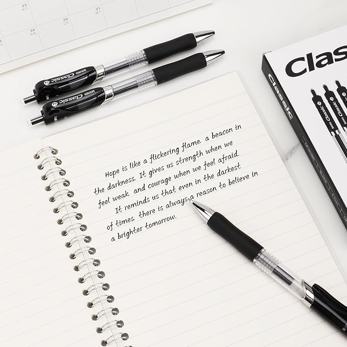 Classic Retractable Gel Roller Pens, 0.7mm Fine Point Black Ink (Black - 36 Packs)