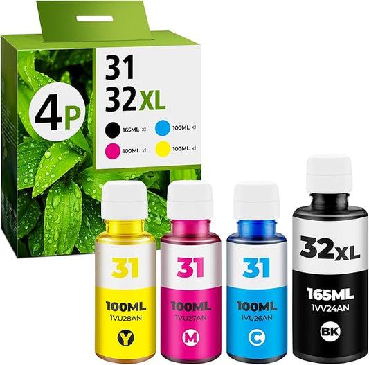 31 Ink 32XL Black Ink Bottle Set, Smart Tank 5101 7602 6001 651 Ink RefillCompatible with HP 31 32XL Ink Bottle Set for Smart Tank 7602 5101 5000 651 5103 6001 7301 7302 7001 5102 7006 7002 Printers
