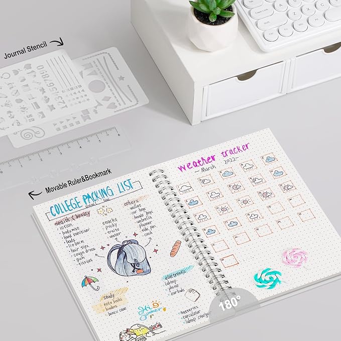 AHGXG Bullet Dotted Journal - Dot Grid Spiral Notebook A5, 160 Pages, 100 GSM Thick Paper, Waterproof Plastic Cover Journals for Bullet Journaling, Sketching, 5.7" x 8.3", Transparent