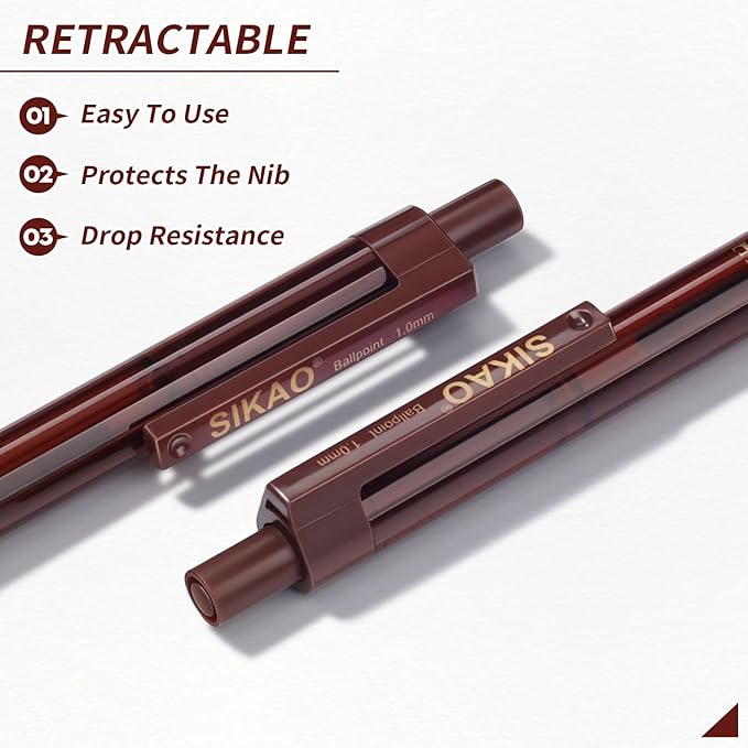 Pens Bulk, Coffee 60Pack Ballpoint Pens for Smooth Writing No Smear, Black Ink Medium Point 1.0mm, Retractable Click Server Pens, School Office Supplies (Black ink)