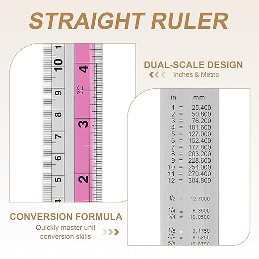 HARFINGTON 2pcs Metal Straight Ruler 20cm Metric SAE Aluminum Alloy Measuring Rulers Scale Tools with Hole for Measure Study Reading Classroom Office, Pink