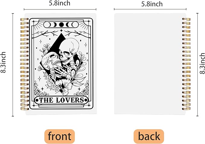 The Lovers Tarot Journal Notebook - Gothic Goth Skeleton Skull Notebook, Witchy Journal, Witchy Goth Gifts for Women, Moon Phase Journal, Gothic Office Supplies, Spiral Notebook 5.5x8.3