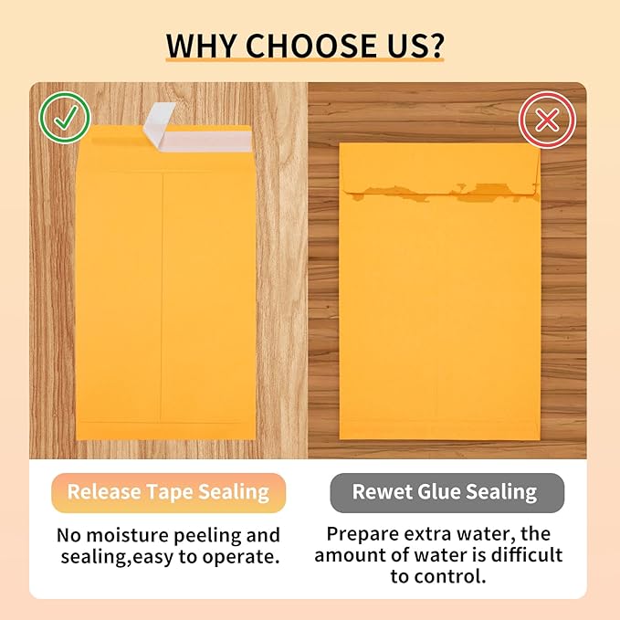 Joyberg 6x9 Envelopes Self Seal, Yellow, Printable, Tear Resistant Kraft Envelopes for Mailing Letters, Documents, Photos, Invitations