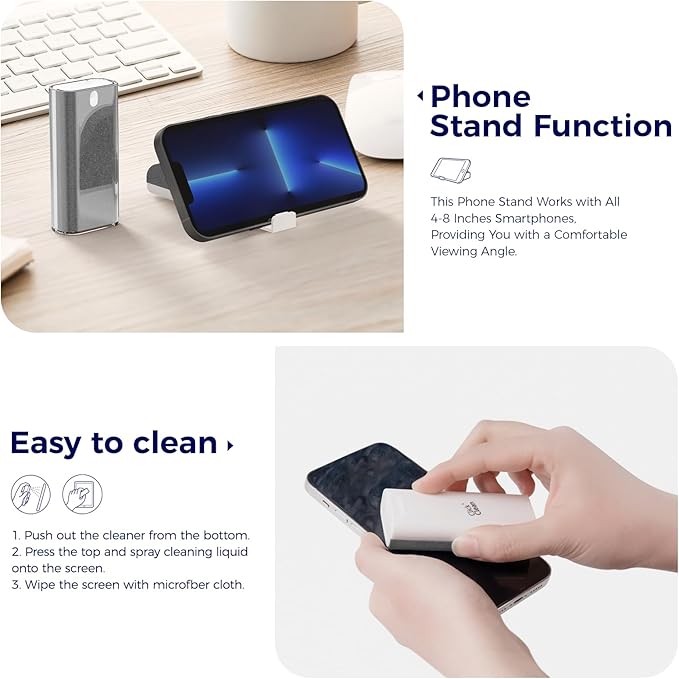 Click Clean Screen Cleaner Kits - 4 All-in-One Mist Cleaner with 4 oz Refill, 1 Microfiber Cloth(7.8 x 7.8in), 1 Mini Funnel, and 1 Sprayer - for All Phones, Laptop and Tablet Screens