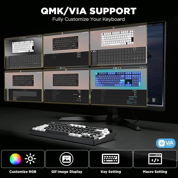 YUNZII AL80 Wireless Mechanical Keyboard,Full Aluminum CNC, Smart LCD Display,Hot Swappable Gasket Mount 75% Layout with Knob,BT/2.4G/USB-C,QMK/VIA Support for Win/Mac (Black, Cocoa Cream V2 Switch)