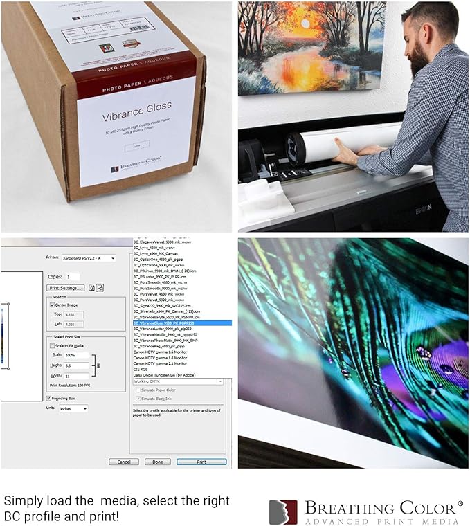 Vibrance Gloss Photo Printer Paper 10 mil 255 gsm Glossy Finish Premium Photo Paper Roll on 3inch Core 10 inches x 100 feet Works with Most Inkjet Printers Including Professional Makes and Models