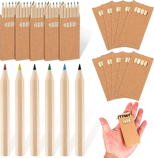 Faccito 15 Packs Mini Drawing Colored Pencils for Kids 3.5 Inch Portable Short Fat 6 Different color Pre Sharpened Pencils in Bulk for Children Painting Classroom School Supplies