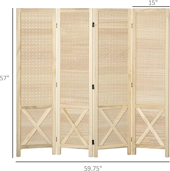 NicBex Room Divider 4 Panel Room Dividers with Pegboard Design Partition Room Dividers and Folding Privacy Screens 4.7 FT Wall Divider for Home, Office, Room Separation,59.75"W x 0.75"D x 57"H,Natural