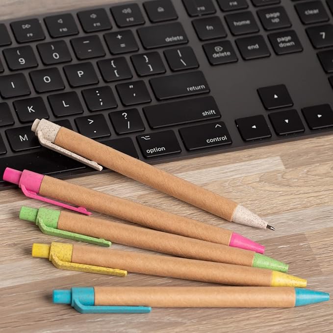 Simply Genius 100-Pack Eco-Friendly Retractable Ballpoint Pens, 1mm Tip, Black Ink, Medium Point for Journaling, Office, School and Home (Assorted)