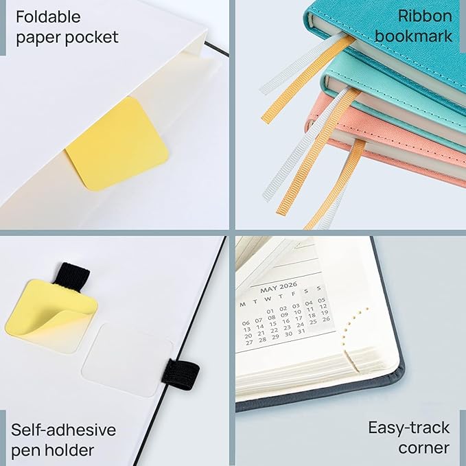POPRUN Pocket Calendar 2026 (Small Size- 4'' x 6.25") Weekly and Monthly for Purse - Planner 2026 (Jan. 2026 - Dec. 2026) with Vegan Leather Soft Cover, Plastic Ruler, Pen Holder and More - Night Sky Blue