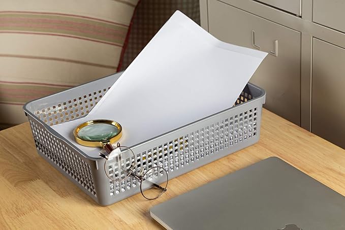 A4 Size Plastic Paper Storage Trays,Desktop File Organizer Baskets,6-Packs (Grey)