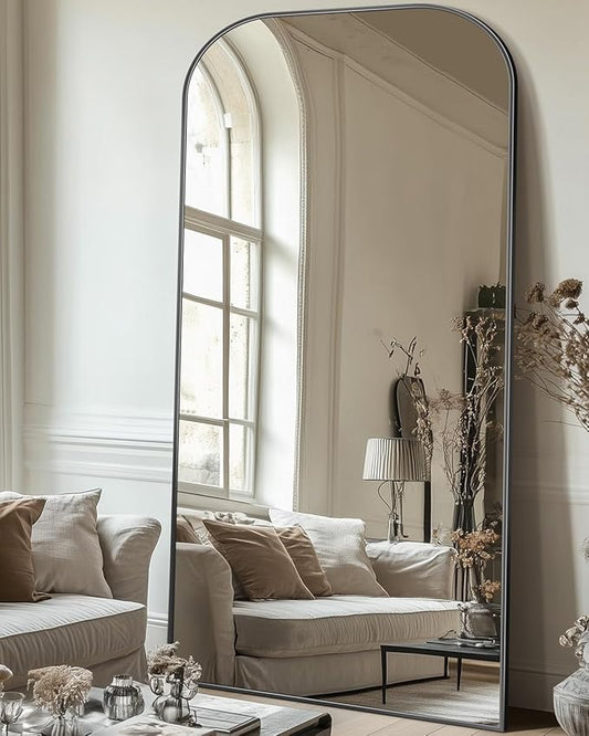 Antok Full Length Mirror, 76"x34" Floor Mirror Freestanding, Arched Floor Standing Large Mirror Full Body Mirrors with Stand for Bedroom, Hanging Mounted Mirrors for Living Room, Black