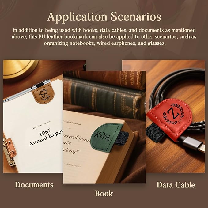 Personalized Bygone Mark Bookmark with Pen Holder,Engraving Leather Magnetic Bookmarks Vintage 26 Letters Name Initials Text Book Marker Clips Gifts for Reading Book Lovers Women (Blue, D)