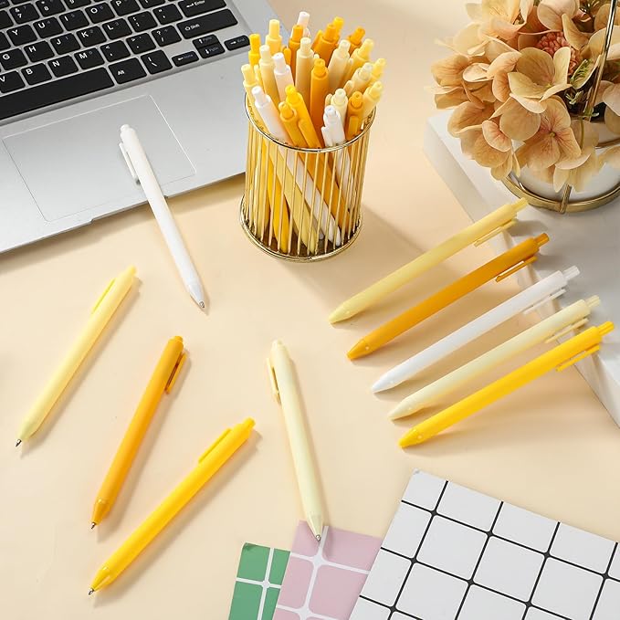 100 Pcs Ballpoint Pens Bulk Retractable Writing 1. 0 mm Black Ink Cute Pens Smooth Writing Color Fancy Gift for Teacher Student Employee Office School Home Baby Shower Supplies (Yellow Series)