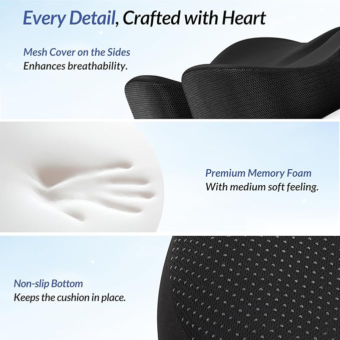 ZIKEE Gel Seat Cushion for Office Chair and Car Seat with Ergonomic Zoning, Memory Foam Chair Cushion for Sciatica, Lower Back, Tailbone Pain Relief and Intimate Ventilation, Non-Slip & Airy Cover