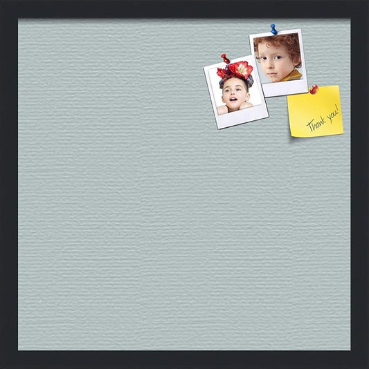 PinPix 18x18 Inch Cork Bulletin Board. This Decorative Framed Pin Board Comes with Soft Blue Design and a Satin Black Frame. Ideal for Home Office Decor or Message Board (PinPix-1814)