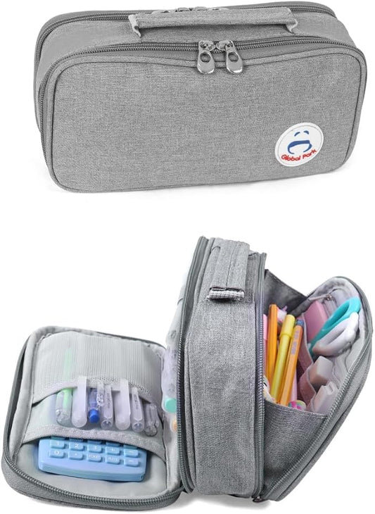 Pencil Case Pen Bag Holder Pouch Large Handle Big Capacity Desk Organizer Storage Marker Box Stationary Makeup Cosmetic Double Zippers for School Office Students Teen