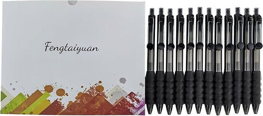 Fengtaiyuan Black Ink, 0.5mm, Retractable Gel Ink Rollerball Pens, Extra Fine, Comfortable Grip, Easy Hold, Writting Smooth, 12 Pack (BlackZS05P12)
