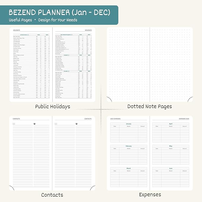 BEZEND Pocket Calendar 2026 Weekly and Monthly (3.5" x 6") Small Daily Planner for Purse (Jan-Dec) with Notes & Expenses, Inner Pocket, Pen Holder, Vegan Leather Hardcover - Dark Green