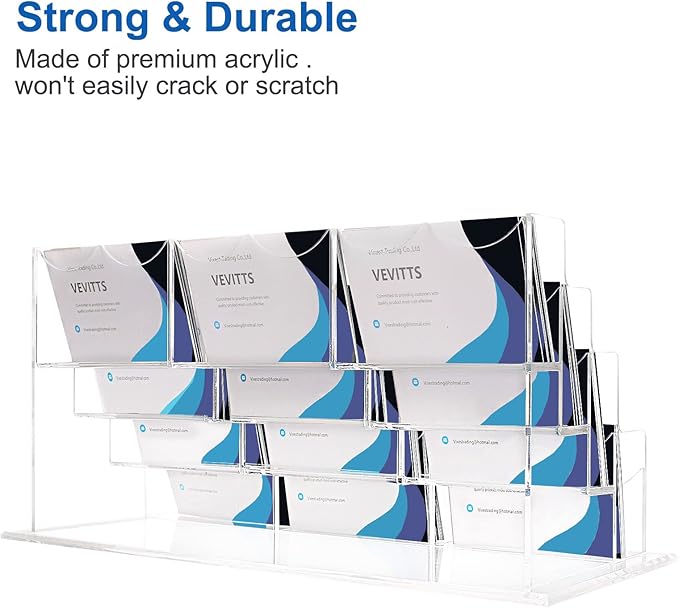 Business Acrylic Card Holder Display for Desk, 12 Slots 4 Tiers Multiple-Clear Acrylic Business Card Stand Set, Holds Approximately 600 Cards