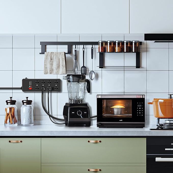 20Amp Power Strip Surge Protector, Durable Metal 8-Outlet with Heavy Duty 20 Amp 10Ft 12 Gauge Extension Cord, for Garage, Workshop & Industrial Use with 6-20R T-Slot Outlets, 4800J