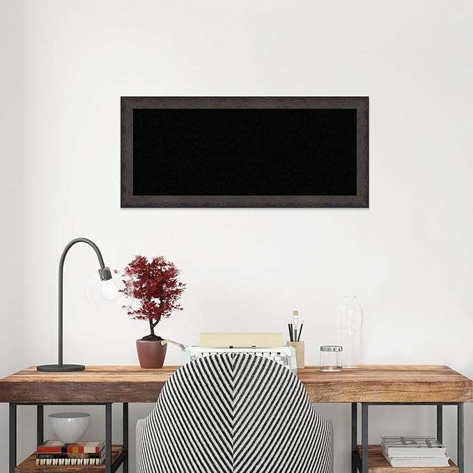 Amanti Art Black Cork Board for Wall, 15x33 Vision Board with Black Wood Frame, Medium Corkboard Office Decor for Home Organization, Modern Corkboard Pinboard to Display Items for Home Organization