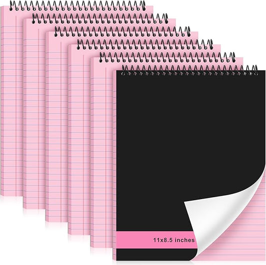 6 Pcs Legal Pad Top Spiral Bound Notebook 70 Sheets Wirebound Notepad Double Sided Ruled Memo Steno Book with Stiff Back Cover for Business(8.5 x 11 Inches,No Holes,Pink)