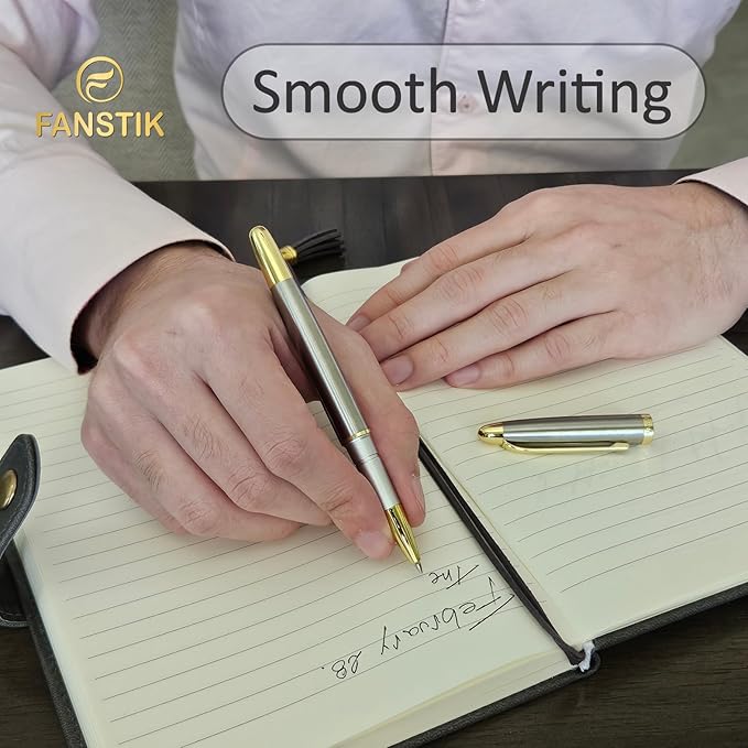 Customized RollerBall pen with name (MADE IN USA), stainless steel, Silver and gold, luxury engraved pen personalized for men and for women. (RollerBall Silver-Gold).