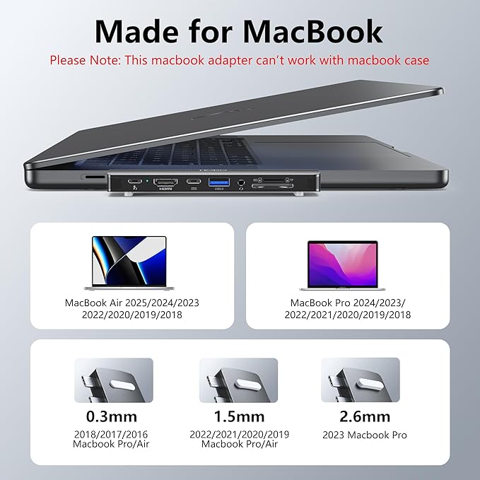 USB C Adapter HDMI Hub for MacBook Pro Air 2025-2018 M1 M2 M3 M4, Mac USB Adapter 8 in 2, MacBook USB C Hub with HDMI, Thunderbolt 3, 10G USB C USB A Data Ports, SD TF Card Reader, Audio, Black