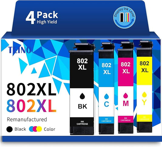 TEINO 802XL Ink Cartridges Combo Pack for Epson Printer Remanufactured Replacement for Epson 802 802XL Ink Cartridges for Epson Workforce Pro WF-4730 WF-4720 WF-4734 WF-4740 EC-4020 EC-4030 (4-Pack)