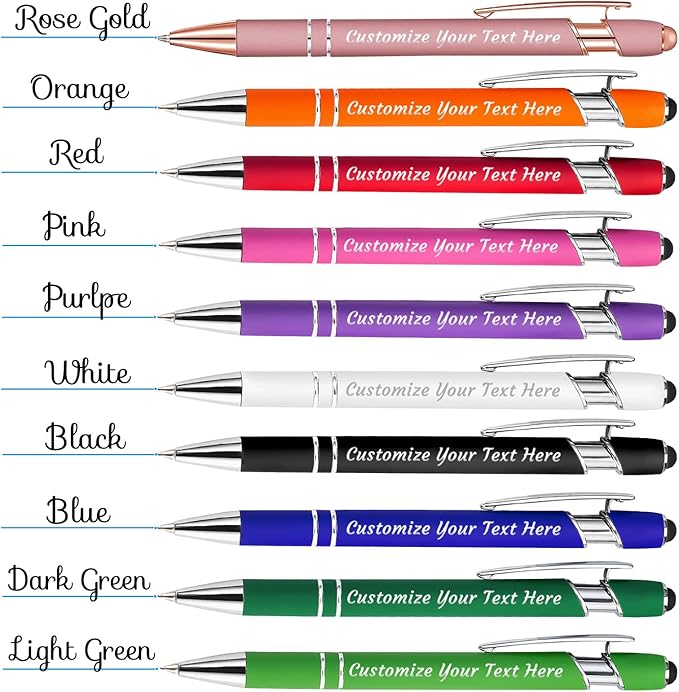 Personalized Pens Bulk 10 with Name Custom Engraving Ballpoint Pens with Stylus Tip Customized Smooth Writing Pens Personalized Gifts for Anniversary Birthday or Graduation(Purlpe,Black Ink)