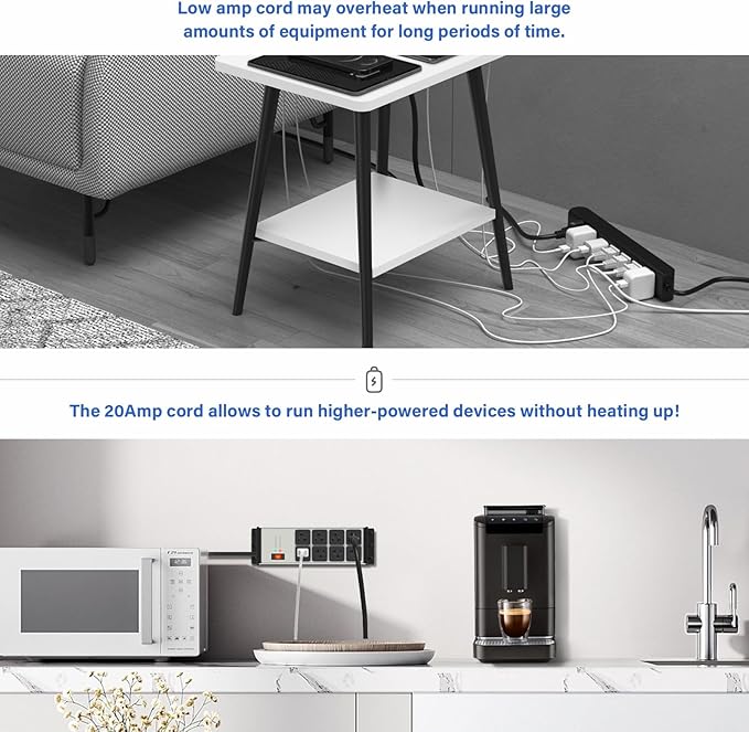 CCCEI Heavy Duty Power Strip Surge Protector 20 AMP, 8 Outlets 12 Gauge Industrial Shop Garage Metal Multiple Outlets, 15 FT Extension Cord 5-15P Adapter High Amp 6-20R T-Slot 20a for Appliance