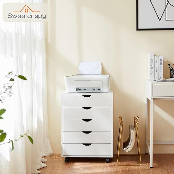 5 Drawer Chest, Dressers Storage Cabinets Wooden Dresser Mobile Cabinet with Wheels Room Organizer, Small Drawers Wood Organization Furniture for Office, Home