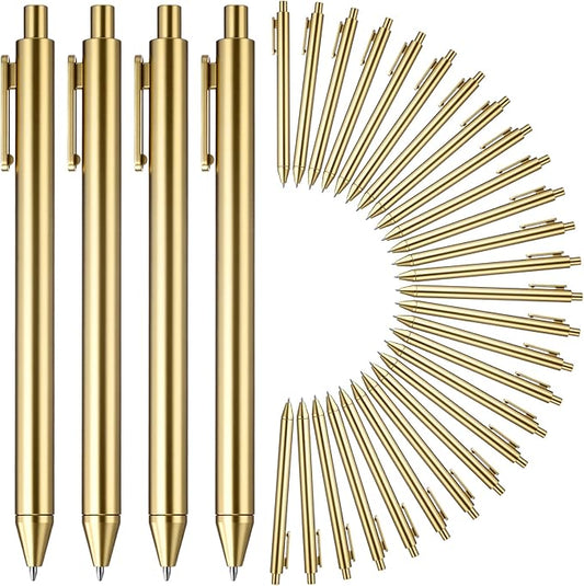 50 Pcs 30 Pcs Gold Slim Ballpoint Pens Bulk Golden Retractable Black Ink Medium Point (0.5mm) Smooth Metallic Color Writing Ballpoint Pens for Wedding Bridal Shower Business Office (Classic Style)