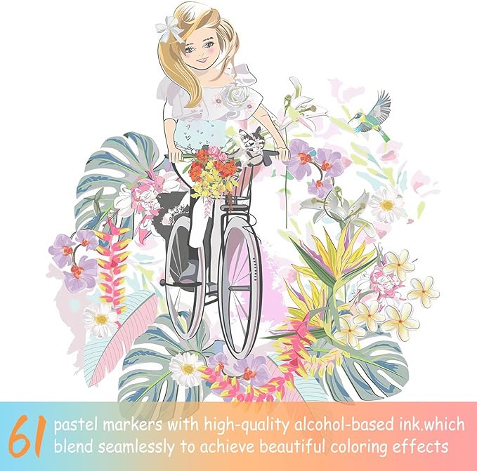 Caliart Pastel Markers, 61 Colors Dual Tip Alcohol Markers, Easter Basket Stuffers for Kids, Teens, Toddlers - Sketch Pens Permanent Art Set for Adults, Book & Egg Decorations