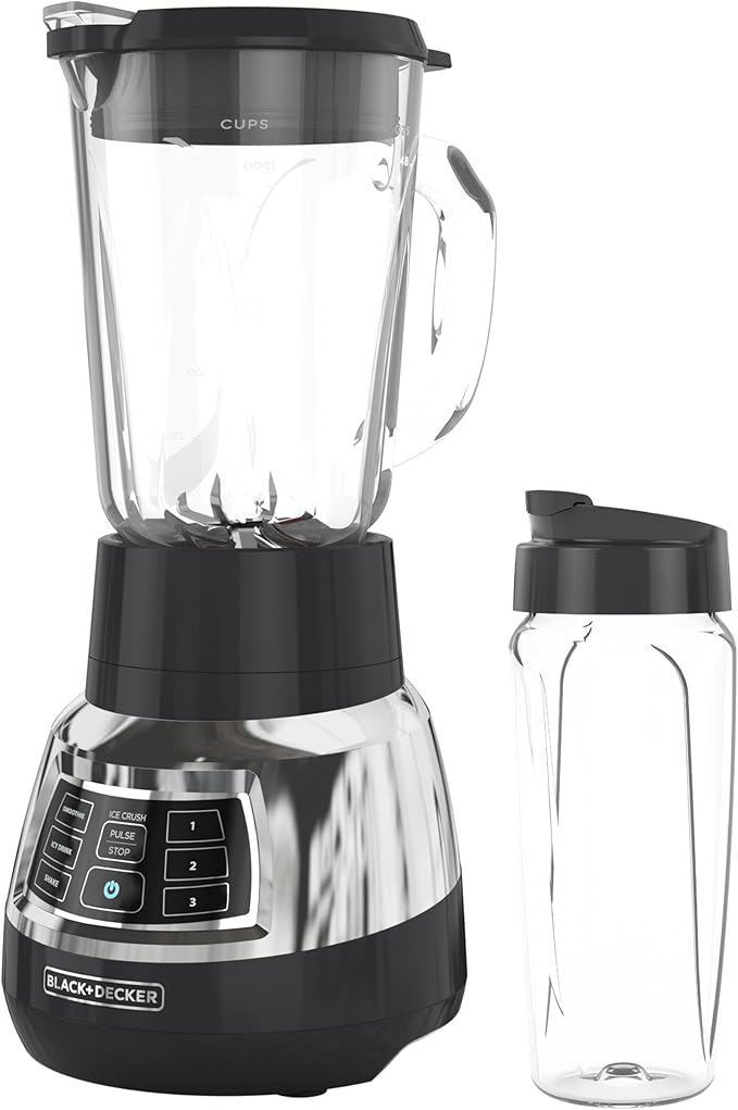 BLACK+DECKER BL1400DG-P Quiet Stainless Steel Blender with Cyclone Glass Cup