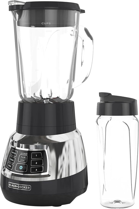 BLACK+DECKER BL1400DG-P Quiet Stainless Steel Blender with Cyclone Glass Cup