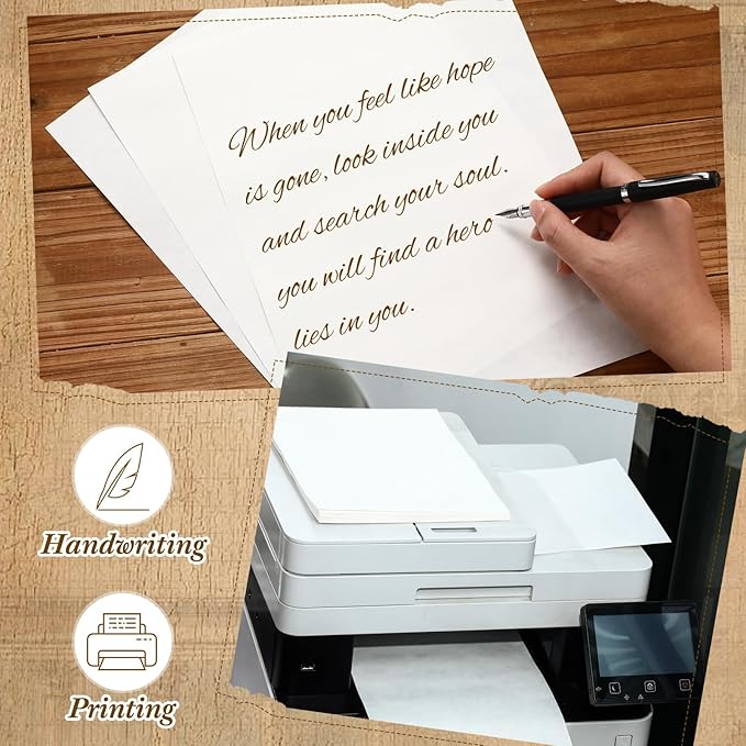 Epakh 100 Pcs Old Age Parchment Paper 8.5 x 11 Inch Standard Letter Vintage Colored Old Parchment Semblance Double Side Printing Paper (White)