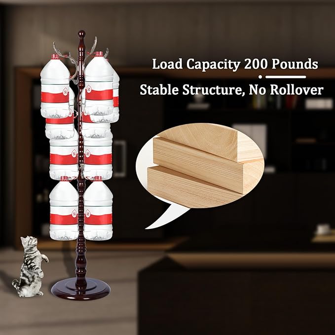 Coat Racks FreeStanding with 14 Hooks, Natural Wood Coat Rack with Solid Round Base, Adjustable Height Coat Racks, Easy Assembly for Hallway, Bedroom and Office (Reddish Brown-Metal Hook)