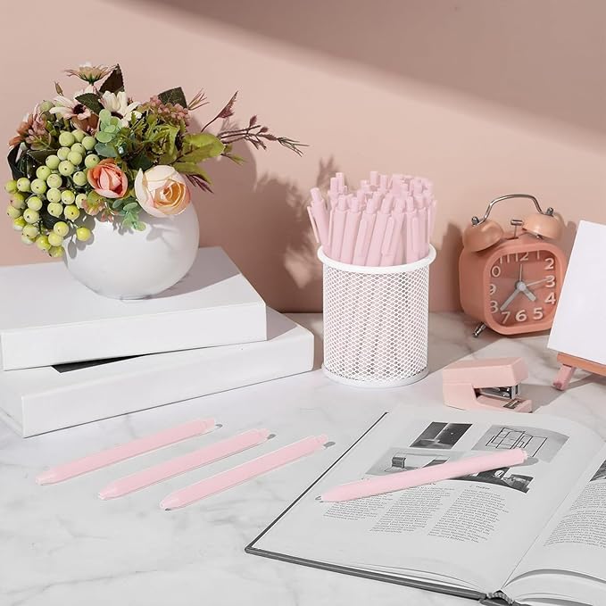 Teling 100 Pcs Ballpoint Pens Retractable Comfortable Cute Stylish Writing Pens in Medium Point 1.0 mm for Office Supplies(Pale Pink)