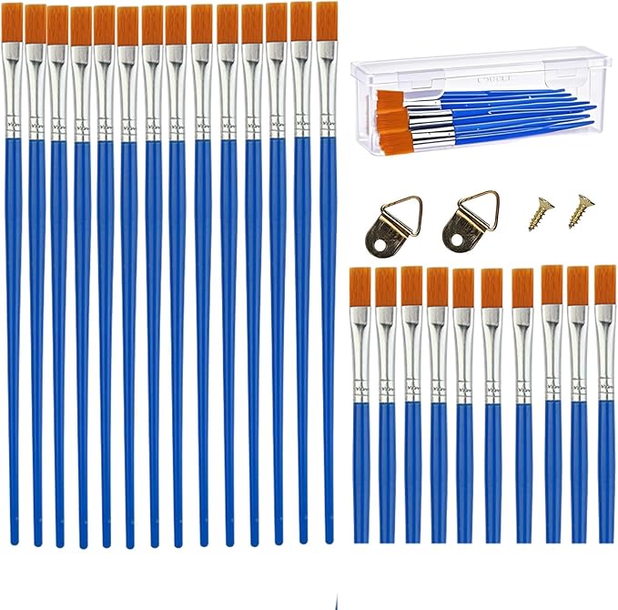 50Pcs Children's Drawing Pen Set, Loose Brush Washable Art Brush, Suitable for Students, classrooms and Handicraft Painting, doodling, Watercolor Painting and face Painting Blue-50pcs（Flat Head）