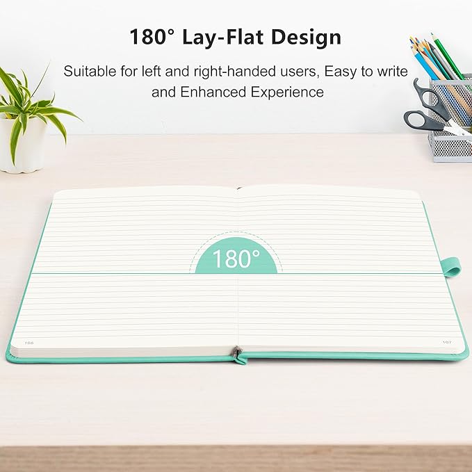 RETTACY Bullet Dotted Journal Notebook, 256 Pages, A5 Medium Size (5.7'' × 8.3''), Leather Hardcover, 120 GSM Thick Paper, for Bullet Journaling, Planning, Tracking (Mint)