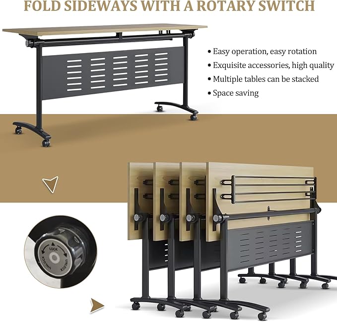 Folding Conference Table - Modular Conference Room Tables Foldable & Stackable Boardroom Table with Casters | Large Rectangle Office Meeting Table for Training Rooms (6PCS-55.1in)