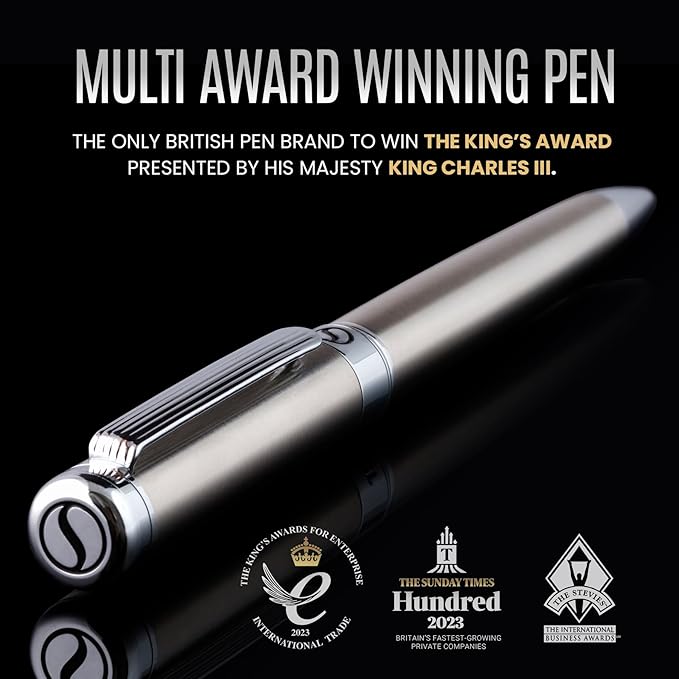Scriveiner Stainless Steel Ballpoint Pen - Stunning Luxury Pen with Stainless Steel Finish, Schmidt Black Refill, Best Ball Pen Gift Set for Men & Women, Professional, Executive, Office, Nice Pens