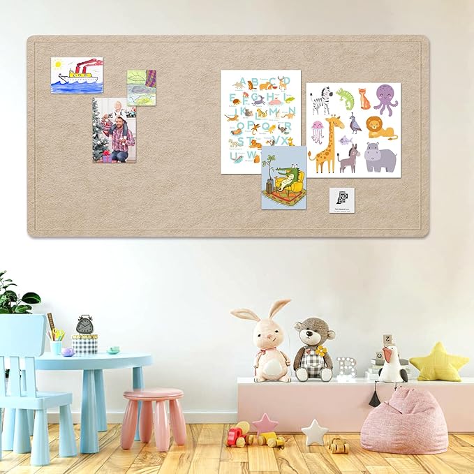 Extra Large Bulletin Board, 96 X 48 inches Cork Board with 30 Pushpin, 8' x 4' Felt Cork Board Notice Pin Board, Self-Adhesive Vision Board Mood Board Foldable Photo Board for Wall - Beige Brown