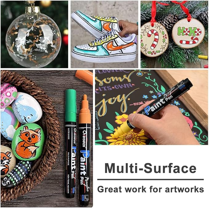 Overseas White Paint Pens Paint Markers - Permanent Acrylic Markers 2 Pack, Water Based, Quick Dry, Waterproof Marker Pen for Rock, Wood, Plastic, Metal, Canvas, Glass, Fabric, Mugs. Medium Tip