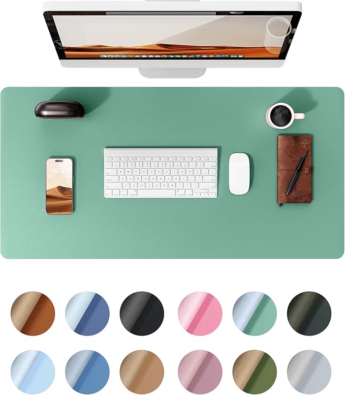 YSAGi Leather Desk Protector, Office Mat, Large Mouse Mat, Non-Slip PU Leather Blotter, Laptop Desk, Waterproof Writing Pad for Office and Home (Green-Blue, 35.4" x 17")