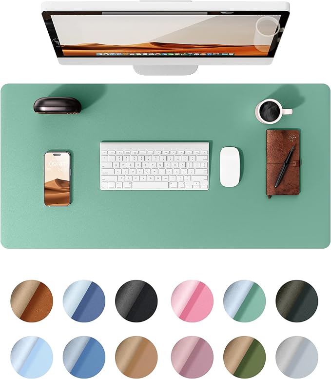 YSAGi Leather Desk Protector, Office Mat, Large Mouse Mat, Non-Slip PU Leather Blotter, Laptop Desk Mat, Waterproof Writing Pad for Office and Home (Green-Blue, 31.5" x 15.8")