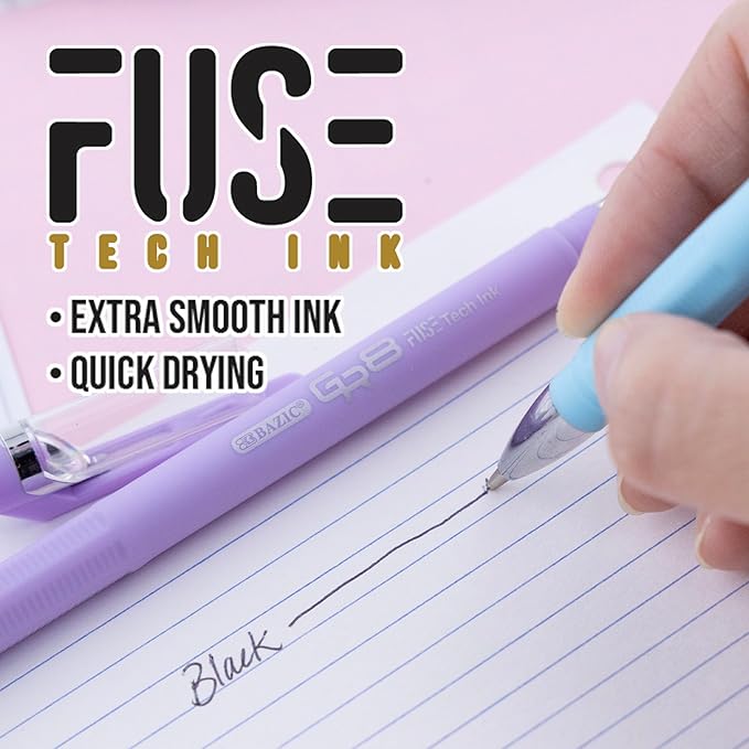BAZIC Oil Gel Fuse Tech Ink Pen, GR8 Dazzle Black Ink w/Rubberized Barrel, 0.7 mm Medium Point Smooth Writing, for Office School (3/Pack), 24-Pack
