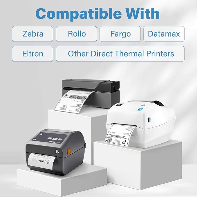 LotFancy 4x6 Thermal Labels, 500 Shipping Labels with Perforation, Permanent Adhesive, White Mailing Label Stickers, Compatible with Rollo, Zebra Thermal Printers